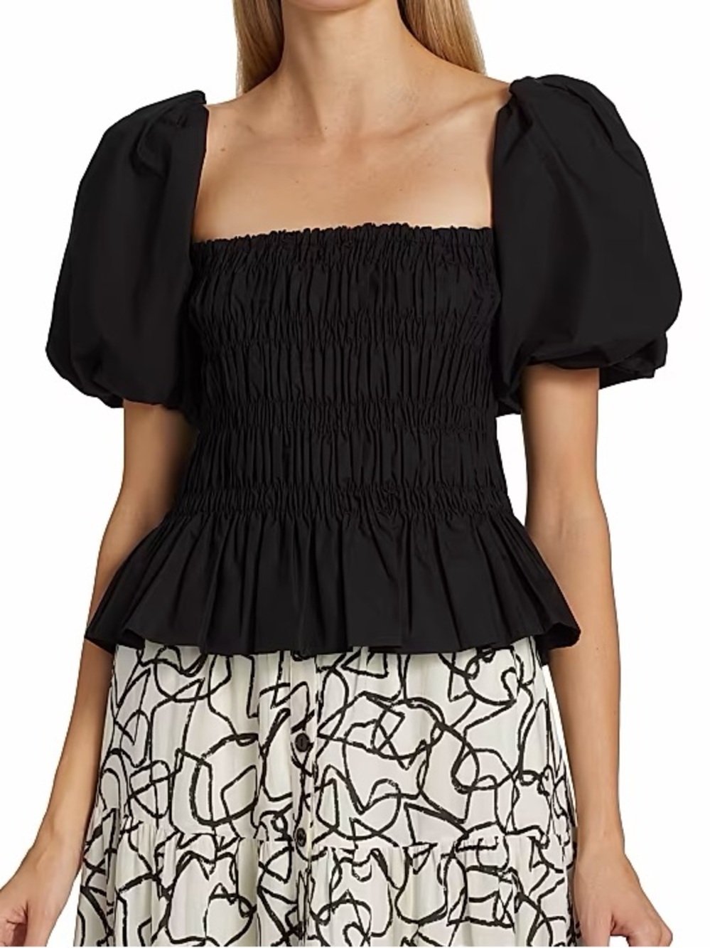 ASTR Black Smocked Puff Bubble Sleeve Top